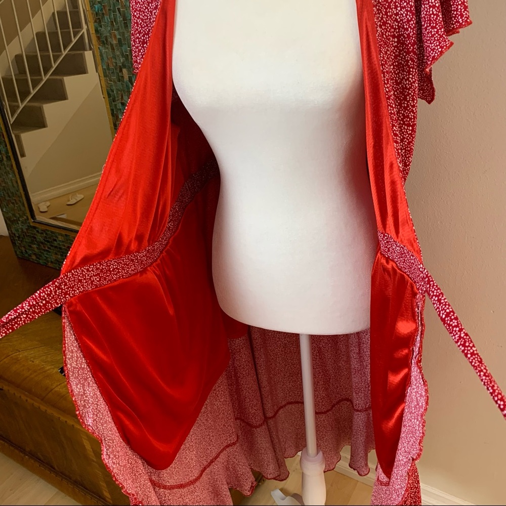 Adorable Red Floral Full Wrap Cap Sleeve Midi Dress - Picture 9 of 11